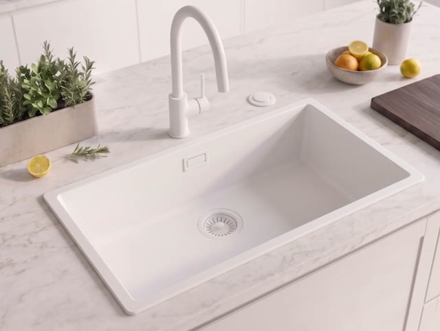 Wit grote spoelbak 70x40cm onderbouw en opbouw met automatische witte plug 1208971909