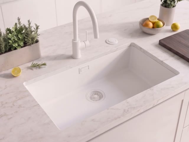 Wit grote spoelbak 70x40cm onderbouw en opbouw met automatische witte plug 1208971909
