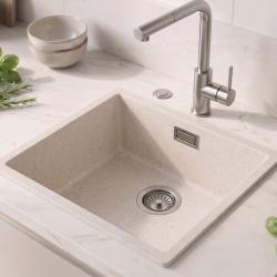 Lavello bianco sabbia 40x40 cm, da incasso e da appoggio, con tappo automatico in acciaio inossidabile 1208971925