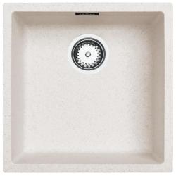 Sand-white sink, 40x40 cm, undermount and top-mount, with automatic stainless steel drain plug 1208971925