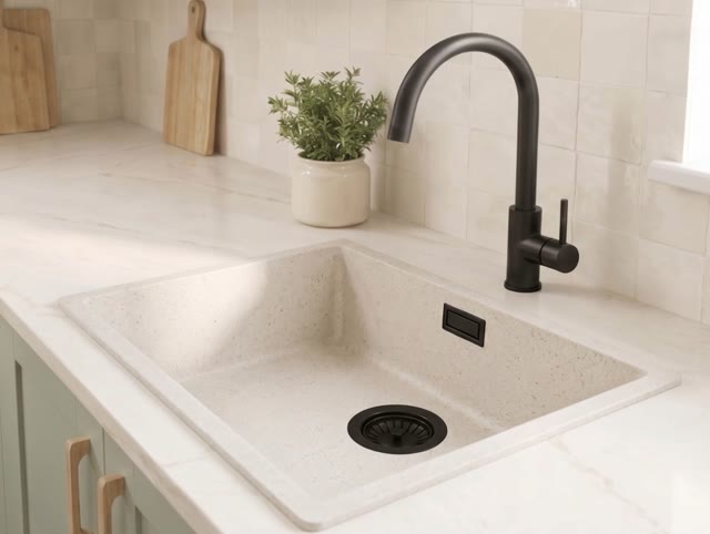 Zand witte spoelbak 50x40cm onderbouw en opbouw met automatische zwarte plug 1208971931