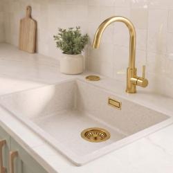 Lavello bianco sabbia 50x40 cm, da incasso e da appoggio, con tappo automatico dorato 1208971933