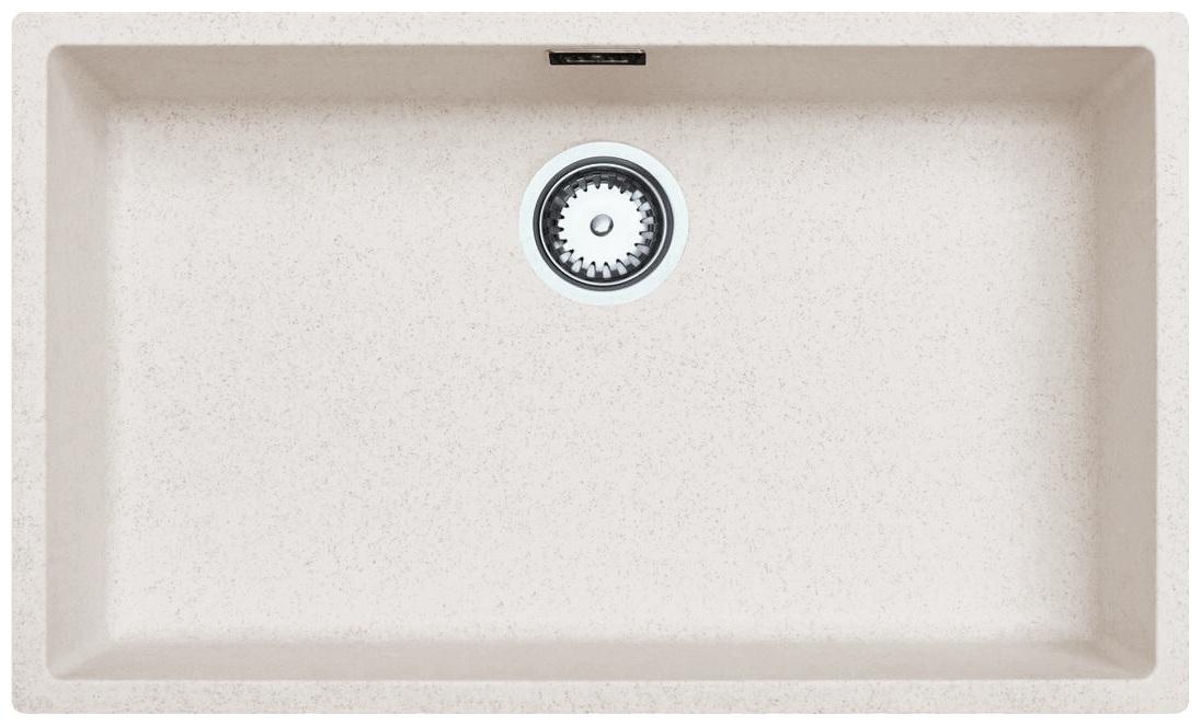 Zand wit grote spoelbak 70x40cm onderbouw en opbouw met automatische RVS plug 1208971935