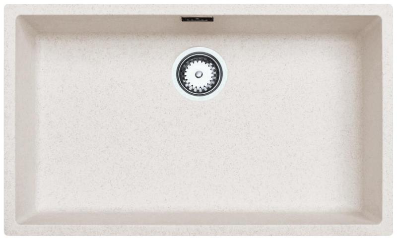 Zand wit grote spoelbak 70x40cm onderbouw en opbouw met automatische RVS plug 1208971935