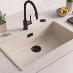 Lavello grande bianco sabbia 70x40 cm, da incasso e da appoggio, con tappo automatico nero 1208971936