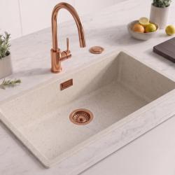 Lavello grande bianco sabbia 70x40 cm, da incasso e da appoggio, con tappo automatico in rame 1208971937