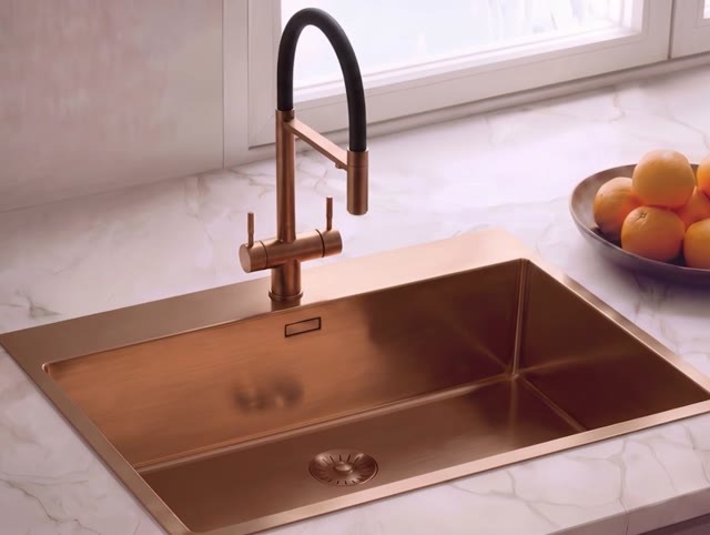 Pure.Sink Elite Steel Flex 3-weg PVD koper keukenkraan met flexibele uitloop en Gefilterd Water PS8110-62