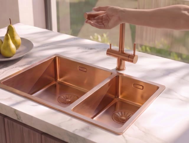 Pure.Sink Elite Steel Clear-S PVD Koper 3-weg Keukenkraan met Uittrekbare Uitloop en Gefilterd Water PS8120-62