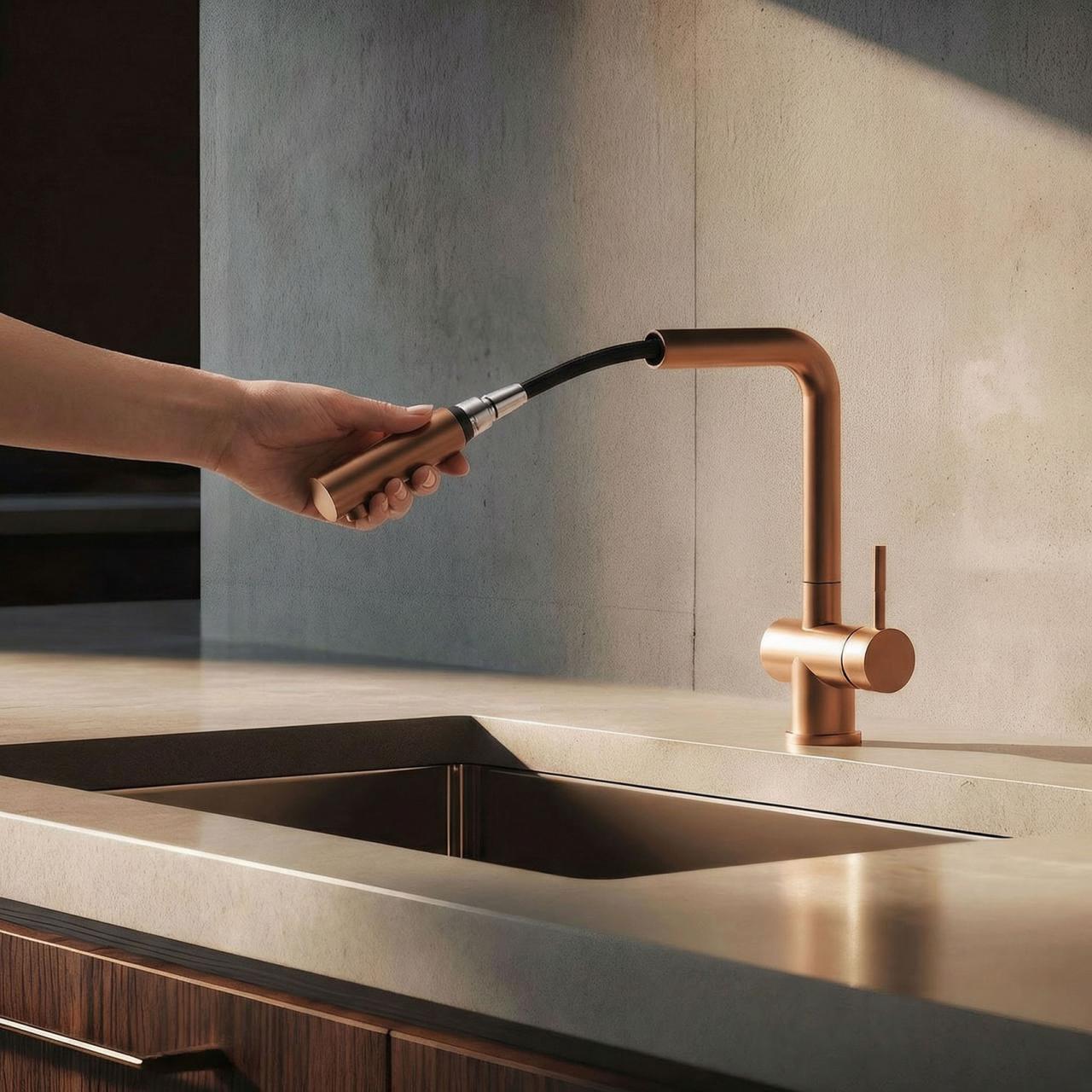 Pure.Sink Elite Steel Pulse-S Kitchen Faucet, PVD Copper with Pull-Out Spout, PS8500-62