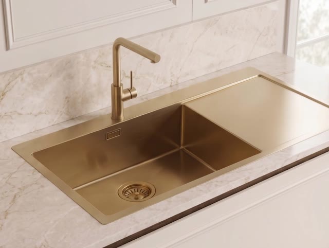 Pure.Sink Exclusivo Gouden spoelbak met afdruipgedeelte 100x52 cm Tapwing links PEX47100LT-60