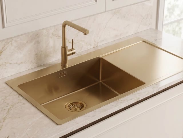 Pure.Sink Exclusivo Gouden spoelbak met afdruipgedeelte 100x52 cm Tapwing links PEX47100LT-60