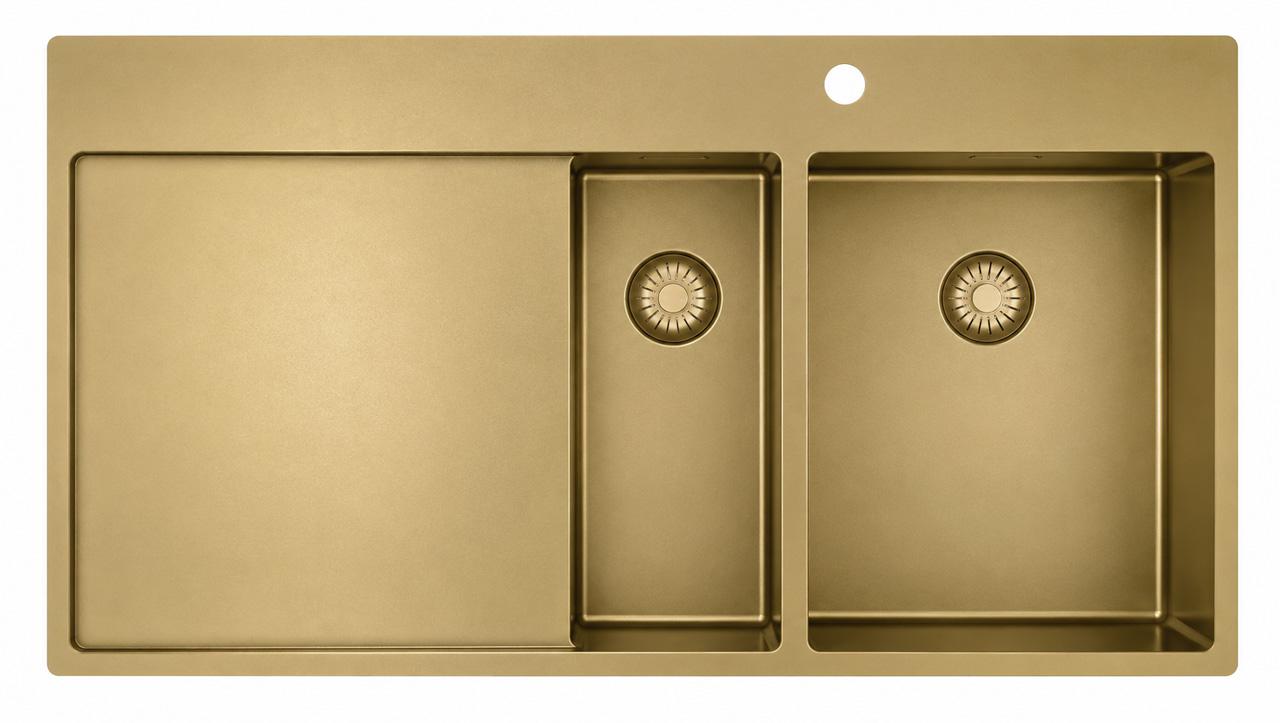 Pure.Sink Exclusivo Évier doré 1,5 avec égouttoir 100 x 52 cm Robinet à levier droit PEX3418100RT-60