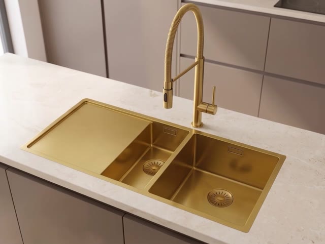 Pure.Sink Exclusivo Gouden 1,5  spoelbak met afdruipgedeelte 100x52 cm Tapwing rechts PEX3418100RT-60