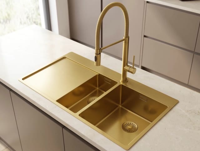 Pure.Sink Exclusivo Gouden 1,5  spoelbak met afdruipgedeelte 100x52 cm Tapwing rechts PEX3418100RT-60