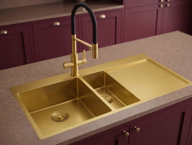 Pure.Sink Exclusivo Gouden 1,5  spoelbak met afdruipgedeelte 100x52 cm Tapwing links PEX3418100LT-60