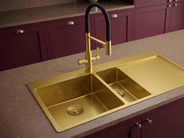 Pure.Sink Exclusivo Gouden 1,5  spoelbak met afdruipgedeelte 100x52 cm Tapwing links PEX3418100LT-60