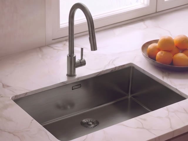 Pure.Sink Comfort Gun metal Grote Spoelbak 75x40cm Tapwing met kraanopening PCM7540T-61