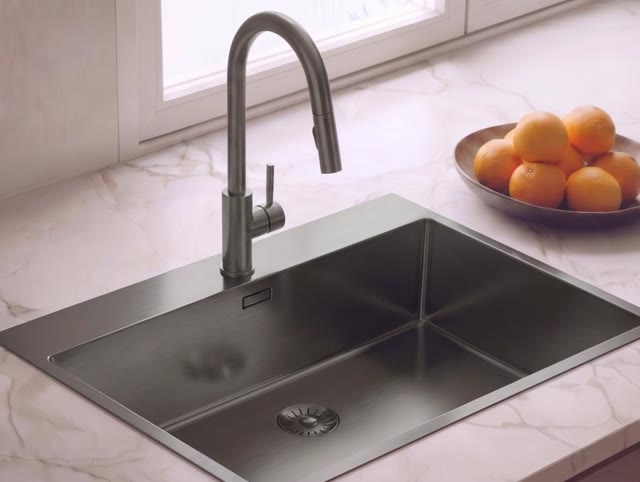 Pure.Sink Comfort Gun metal Grote Spoelbak 75x40cm Tapwing met kraanopening PCM7540T-61