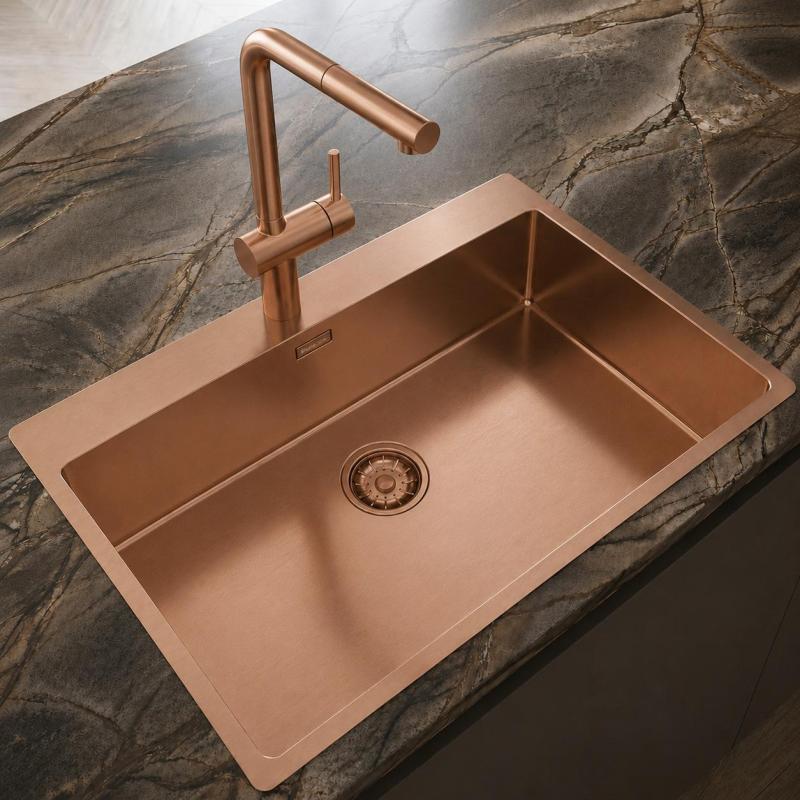Pure.Sink Comfort Rose Koperen Grote Spoelbak 75x40cm Tapwing met kraanopening PCM7540T-62