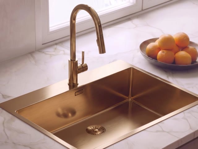 Pure.Sink Comfort Rose Koperen Grote Spoelbak 75x40cm Tapwing met kraanopening PCM7540T-62