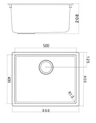 Pure.Sink Fibre Composiet Zwarte Spoelbak 50x40cm Onderbouw en Opbouw FBR50-31