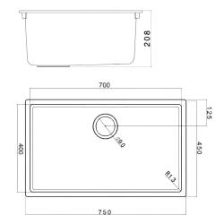 Pure.Sink Fibre Composiet Zwarte Spoelbak 70x40cm Onderbouw en Opbouw FBR70-31