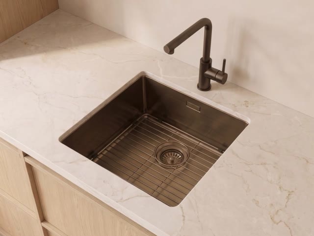 Pure.Sink Luxion PVD Antique Bronze sink 36x40 cm undermount, flush mount, and top mount with bottom rack PLX3640-64