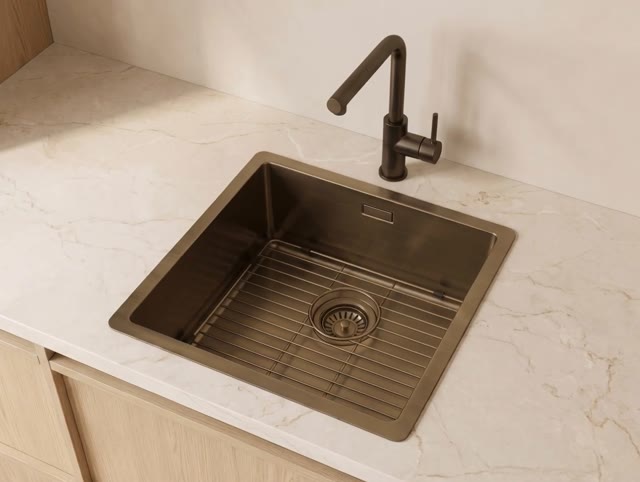 Pure.Sink Luxion PVD Antique Bronze sink 36x40 cm undermount, flush mount, and top mount with bottom rack PLX3640-64