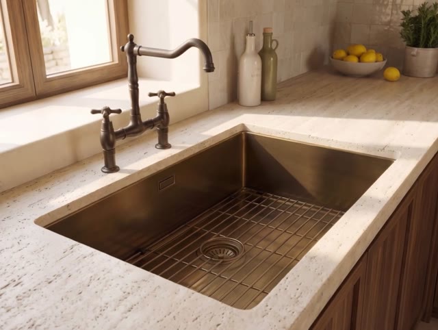 Pure.Sink Luxion PVD Antique Bronze sink 50x40 cm undermount, flush mount, and top mount with bottom rack PLX5040-64