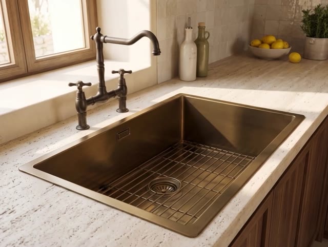 Pure.Sink Luxion PVD Antique Bronze sink 50x40 cm undermount, flush mount, and top mount with bottom rack PLX5040-64