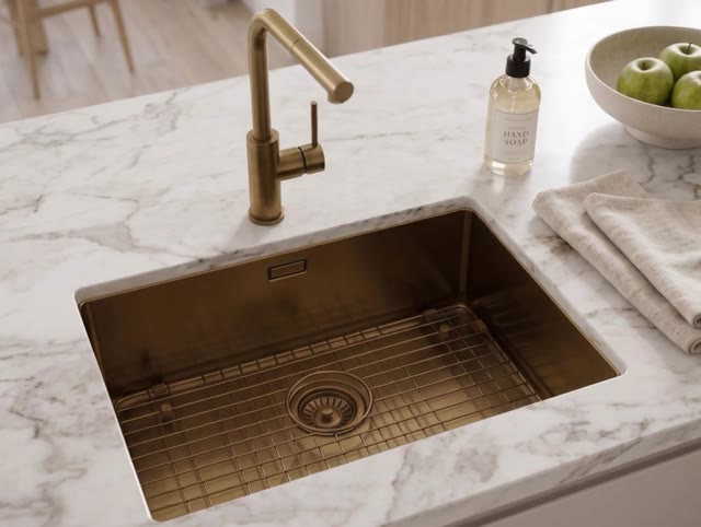 Pure.Sink Luxion PVD Antique Bronze sink 55x40 cm undermount, flush mount, and top mount with bottom rack PLX5540-64