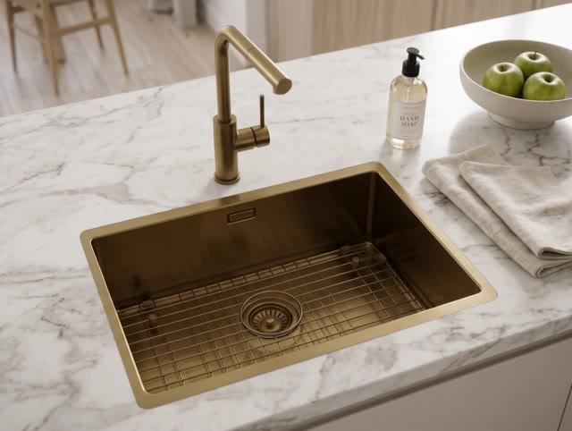 Pure.Sink Luxion PVD Antique Bronze sink 55x40 cm undermount, flush mount, and top mount with bottom rack PLX5540-64