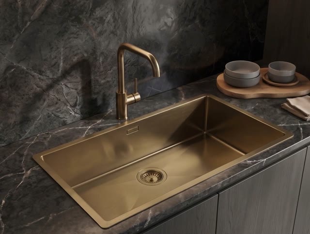 Pure.Sink Luxion Large PVD Antique Bronze sink 74x40 cm undermount, flush mount, and top mount with bottom rack PLX7440-64