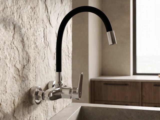 Aquanello Casa Muur Keukenkraan Chroom met Hoge Flexibele Uitloop CR-1301-CS