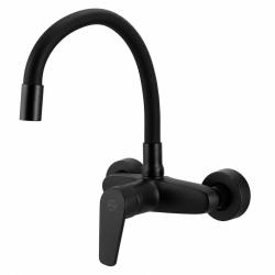 Aquanello Casa Wall-Mounted Kitchen Faucet, Black with High-Reach Flexible Spout BL-1301-CS