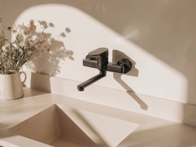 Aquanello Casa Eenhendel Keuken Muurkraan Zwart met uitloop 15 cm BL-1415-CS