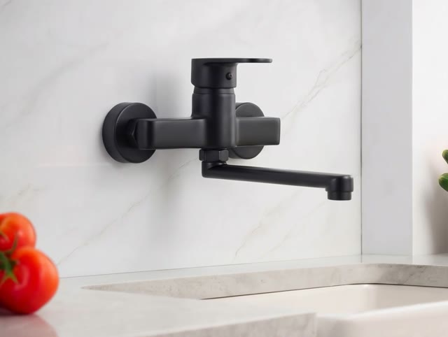 Aquanello Casa Eenhendel Keuken Muurkraan Zwart met uitloop 20 cm BL-1420-CS