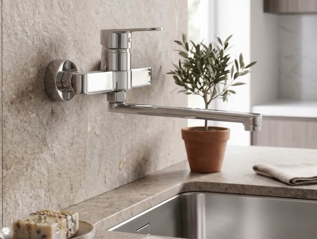 Aquanello Casa Eenhendel Keuken Muurkraan Chroom met uitloop 25 cm CR-1425-CS