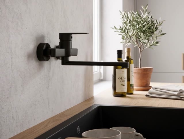 Aquanello Casa Eenhendel Keuken Muurkraan Zwart met uitloop 25 cm BL-1425-CS