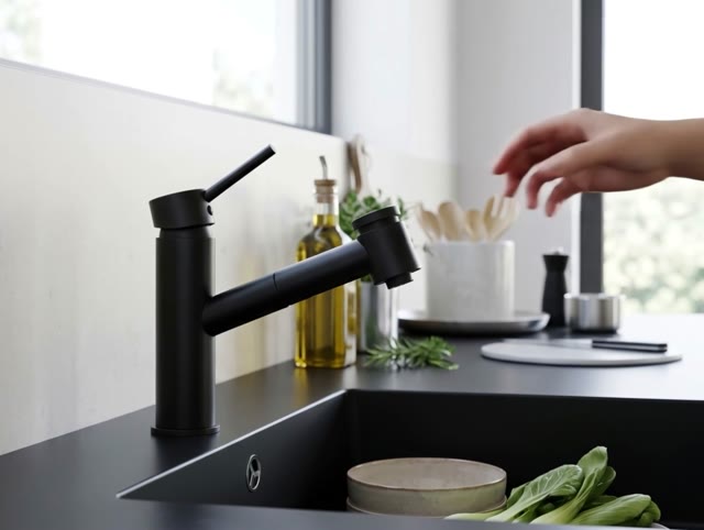 Aquanello Voss Keukenmengkraan Zwart met Uittrekbare Uitloop en Sproeifunctie BL-7200-VS