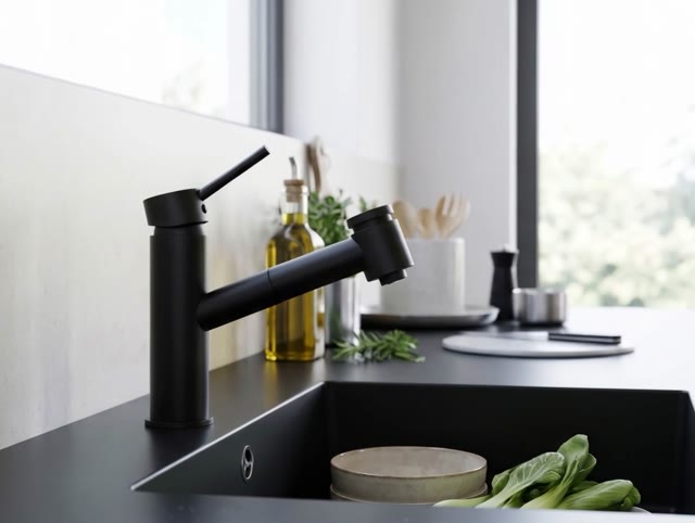 Aquanello Voss Keukenmengkraan Zwart met Uittrekbare Uitloop en Sproeifunctie BL-7200-VS