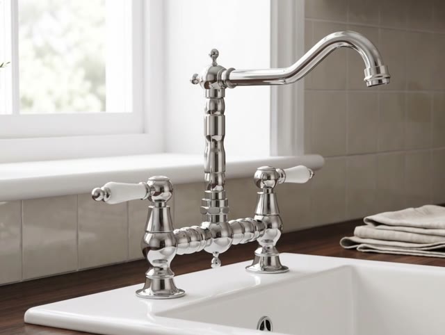 Aquanello Heritage Manor Klassieke Keuken Nostalgische Brug Keukenkraan Chroom met Witte Hendel CR-0010-HM