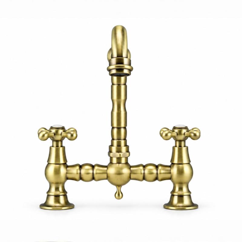 Aquanello Heritage Ascot Klassieke Keuken Nostalgische Brug Keukenkraan Brons met Kruishendels BN-0011-HM