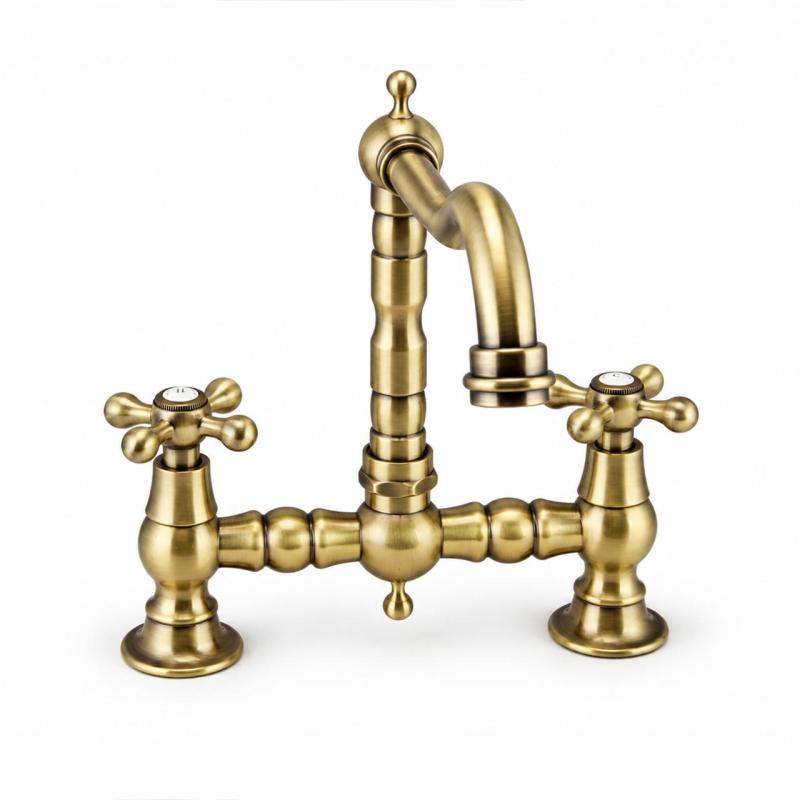 Aquanello Heritage Ascot Klassieke Keuken Nostalgische Brug Keukenkraan Brons met Kruishendels BN-0011-HM