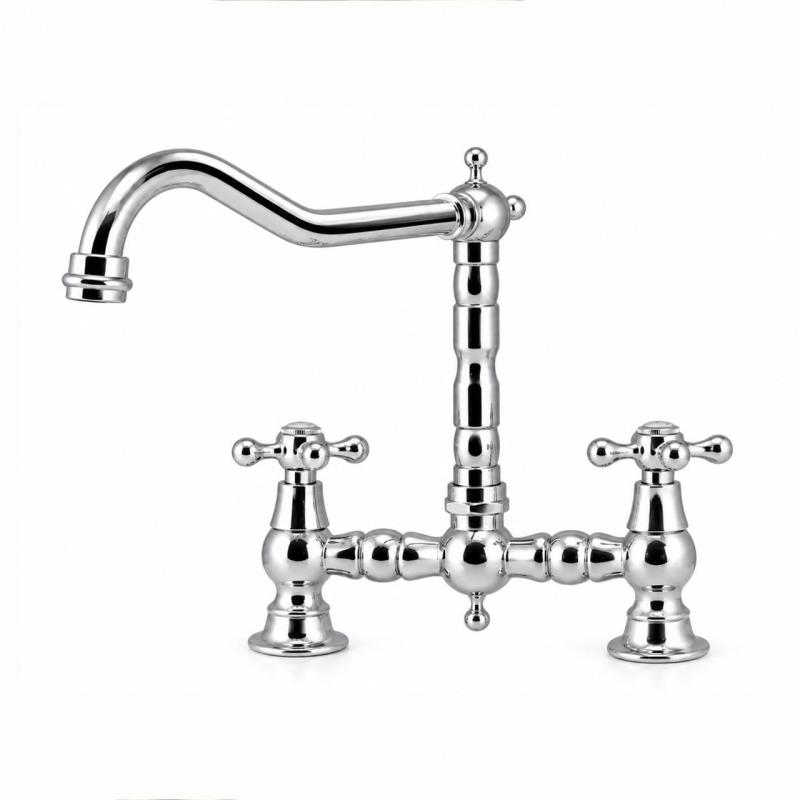 Aquanello Heritage Ascot Klassieke Keuken Nostalgische Brug Keukenkraan Chroom met Kruishendels CR-0011-HM