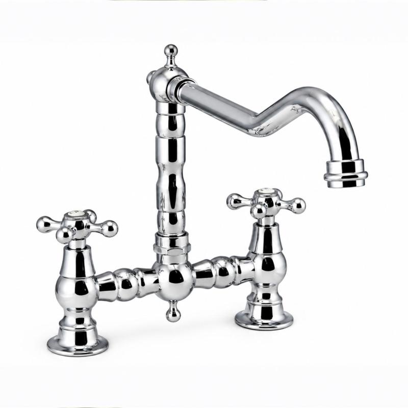 Aquanello Heritage Ascot Klassieke Keuken Nostalgische Brug Keukenkraan Chroom met Kruishendels CR-0011-HM