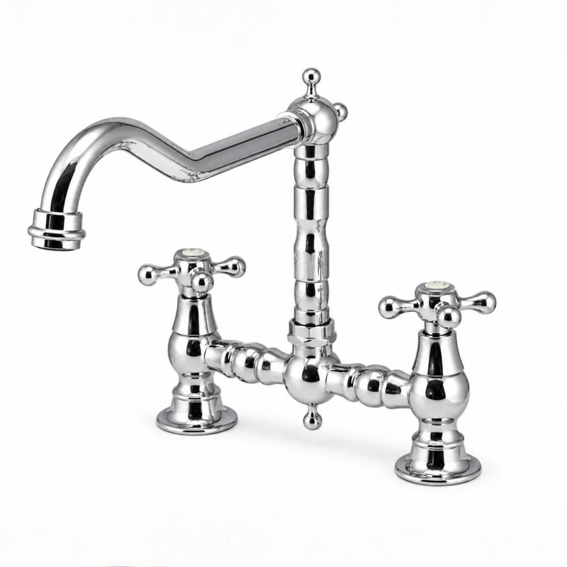 Aquanello Heritage Ascot Klassieke Keuken Nostalgische Brug Keukenkraan Chroom met Kruishendels CR-0011-HM