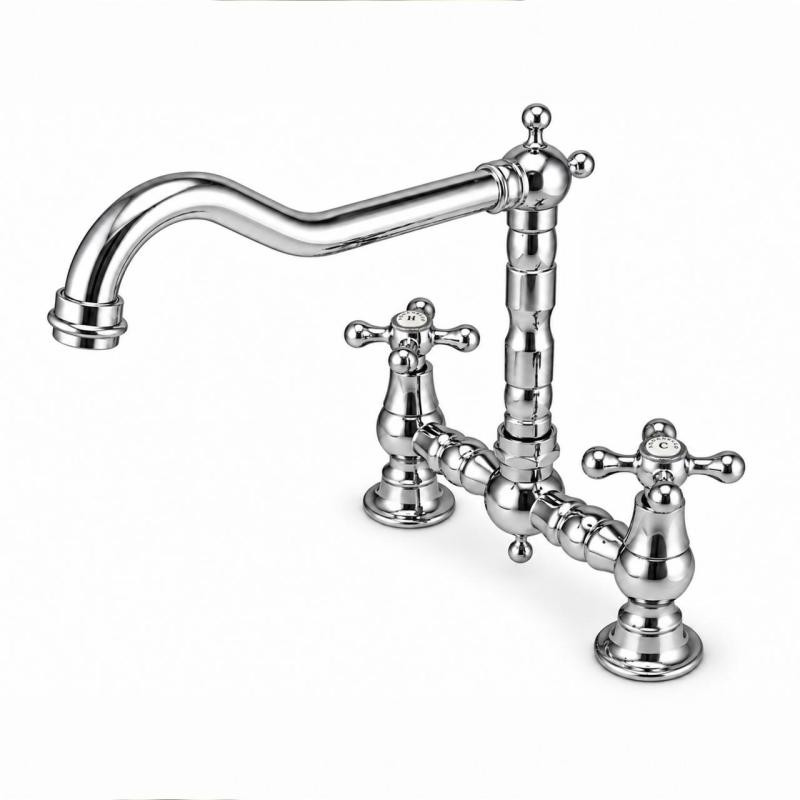 Aquanello Heritage Ascot Klassieke Keuken Nostalgische Brug Keukenkraan Chroom met Kruishendels CR-0011-HM