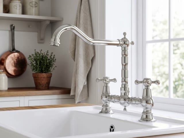Aquanello Heritage Ascot Klassieke Keuken Nostalgische Brug Keukenkraan Chroom met Kruishendels CR-0011-HM