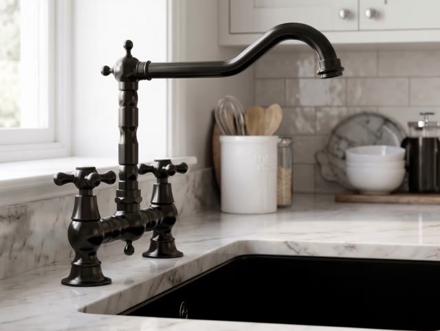 Aquanello Heritage Ascot Klassieke Keuken Nostalgische Brug Keukenkraan Zwart met Kruishendels BL-0011-HM